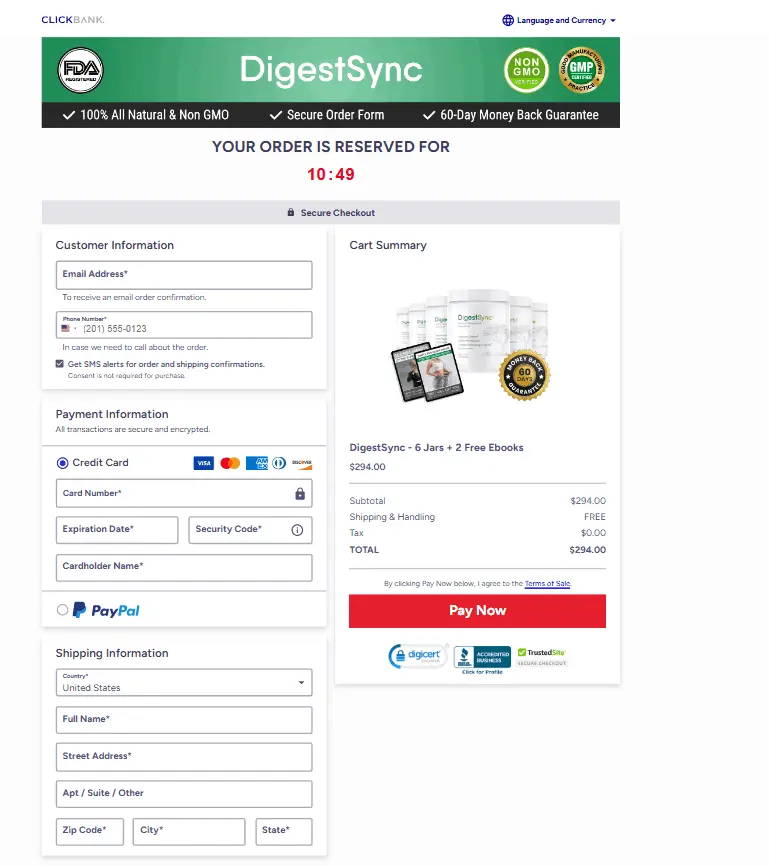 Digestsync Order Page